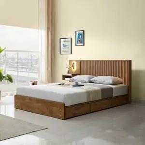 (수도권무료) 보루네오 원목 템바몰딩 3서랍형침대 킹K+ LED협탁1개 (매트제외) BJ5415