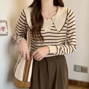 [룽스_61]3컬러 가을니트 스트라이프 카라 디자인 니트