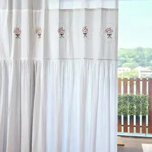 [안방커튼] 광목 화이트 플라워 주름 커텐 꽃다발 자수 34평 32평