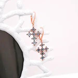 [오팔하우스] 14k 토파즈 청다이아 십자가 귀걸이 OPDLE3145