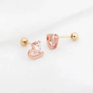 14K 큐빅 하트 로즈골드 금 피어싱