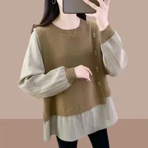 여성 가을 셔츠 체크 가짜 남방 루즈핏 카라 루즈