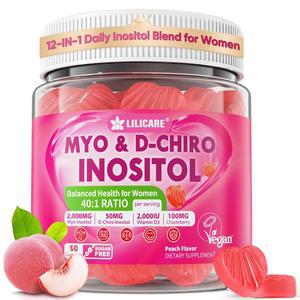 여성용 이노시톨 구미 체이스베리 Myo Inositol D Chiro 2000mg 50mg 메틸화 B12 및 엽산 콜린 마그네슘 D3