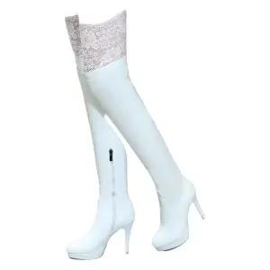 화이트롱부츠 무릎 겨울 흰색 빅사이즈 털부츠 가보시 힐 겨울부추 데일리 여성용 롱