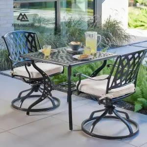 북유럽 빈티지 야외 2인용 주물 알루미늄 사각 테이블 세트 앤틱 레트로 철제 식탁 테라스