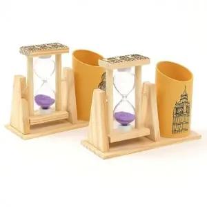 펜꽂이 원목연필꽂이 베이직 모래시계 세트 퍼플