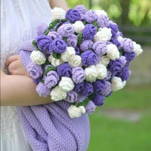 보라 장미 꽃다발 담요 수공예 커플용 60cm 21송이 블랭킷 여자친구 라벤더 선물 뜨개 기념일