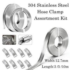 1-3롤 304 스테인리스 스틸 호스 클램프 스트랩 사이즈 조절 가능한 나사형 밴드 클립 튜브