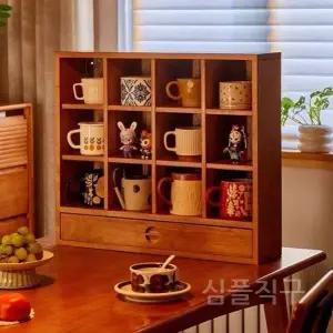 원목컵장식장 수납장 주방 커피잔 진열장 그릇장 원목그릇장 홈카페장 머그컵 보관함 엔틱 빈티지