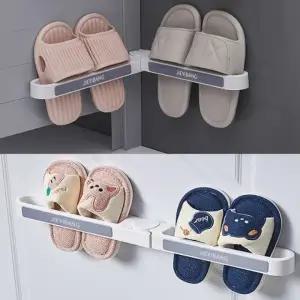 (제품선택 No.01 접이식 2구 슬리퍼걸이 그레이)접이식 2구 슬리퍼걸이 욕실화걸이 실내화거치대 코너 슬리