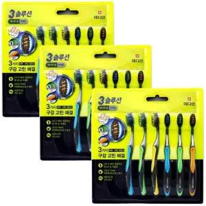 3중기능 메디안 6입 트리플 미세모 칫솔 솔루션 3개 x