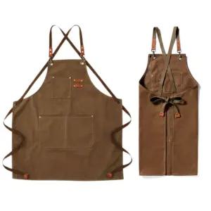 카페앞치마 공방 모던 깔끔한 브라운 바리스타 미용실 네일？？ 포켓 린넨 주방 예쁜