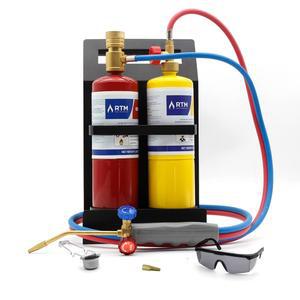 RTMMFG 산소 MAPP 토치 키트 휴대용 실린더 금속 스탠드, 납땜, 브레이징, 스파커, 보호 유리, 추가 노즐(