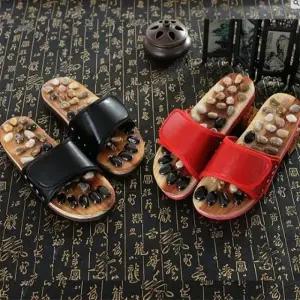 (색상1 천연석 블랙 여성용 (220 245))자갈 원석 발 사무실 실내화 지압 건강 슬리퍼 신발