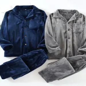 남성 두꺼운 겨울 극세사 실내복 세트 잠옷 문블루 수면 그레이 XXXL