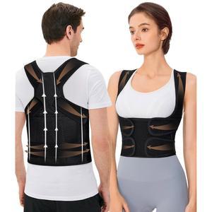 여성과 남성을 위한 URSEXYLY 허리 보조기 자세 교정기, 통기성 어깨 보조기, 상하 요통 , 조절 가능한 전체 지지대(중간, 검은색)