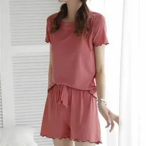 가볍고 신원한 여름 반팔 홈웨어 골지 잠옷 상하세트