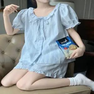 프릴 여자 체크 여름홈웨어 파자마세트 반팔 잠옷세트