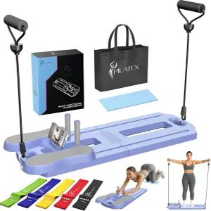 필라텍스 필라테스 보드 - 저항 밴드가 있는 접이식 리포머 바 여행 가방 여성 및 남성을 위한 전신 근력