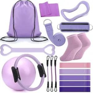 라운드퍼니 필라테스 링 서클 세트 여성용 운동기구 액세서리 18개 볼 스트레칭 스트랩 매직 요가 짐 백백