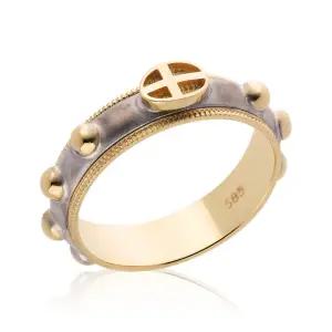 세례명무료각인 18K 오벌라운드 콤비 십자가 회전묵주반지 SHR38373