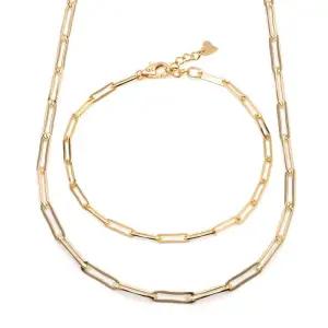 18K 심플 레이어드 1mm 클립체인 주얼리세트 (목걸이+팔찌) IRS29839