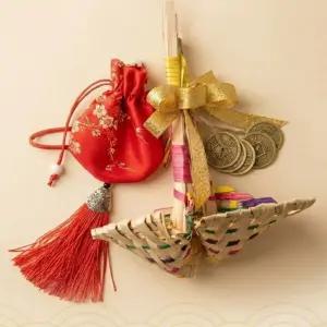 전통 대나무 복조리 엽전 복주머니 세트 복조리현관 벽걸이 장식 소품