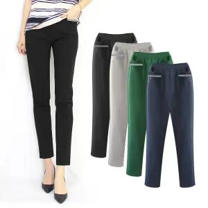 중년여성 빅사이즈 일자핏 스판 밴딩팬츠 엄마 정장바지 할머니옷 봄 여름 가을 겨울 기모 60대 투버튼