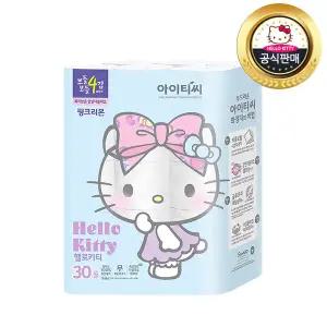 헬로키티 핑크리본 4겹 천연펄프 화장지 (20mx30롤) 1팩 총30롤