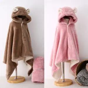 [보리보리/리틀맘]아동 곰돌이 밍크 망토 후드담요 똑딱이 입는캠핑담요 넉넉한사이즈 초등