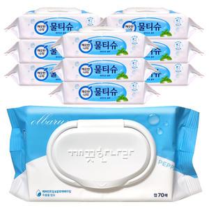 깨끗한나라 물티슈 페퍼민트 블루 캡형 70매x10팩