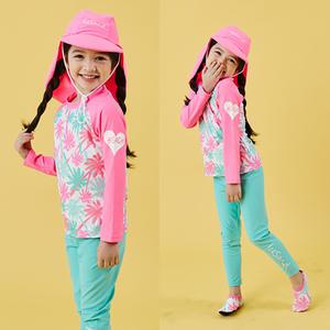 아이스샌드 키즈 여아 래쉬가드 세트+플랩캡+아쿠아슈즈 4피스 유아 아동 수영복 BR-30107K