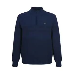 [후스타일][라이프로그] 가로 스트라이프 방풍안감 반집업 하이넥 니트_ 네이비