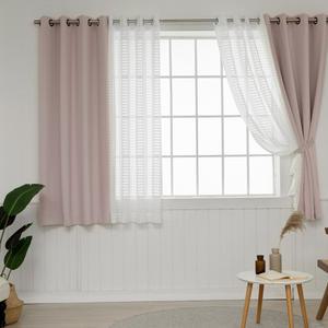 까르데코 디망쉬 암막+모던체크 레이스 작은창 창문커튼 4장