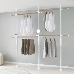 왕자 프리미엄 레버킹 4단 행거 38mm 화이트 앤 우드 시스템 옷장 드레스룸 1028-2