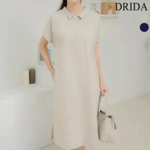 드리다 여성 여름 린넨 카라 반오픈 H라인 반팔 마 원피스 40-50대 미시 중년여성 엄마옷 하객 출근 캐주얼