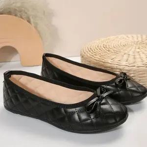 아가일패턴 플랫슈즈 리본장식 무광 단화 편한구두