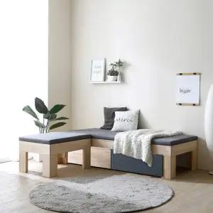 나무뜰 뮤카 둘서랍 패브릭 원목 소파베드+스툴 GM323C (착불)