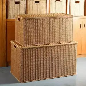 대형 라탄바구니 수납용 갈색 바스켓 연한 리빙 정리함