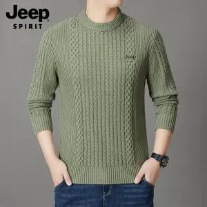 JEEP SPIRIT 남성용 두꺼운 라운드넥 꽈배기 니트 스웨터