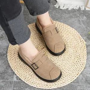 피카소 폭신 따뜻한 스웨이드 버클 양털 통굽 로퍼 털신