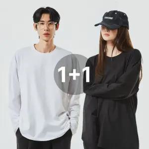 [1장+1장] 2장SET 순면100% 20수 레이어드 오버핏 긴팔 남녀공용 티셔츠 S~2XL