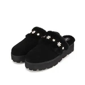 [BABARA]바바라 소가죽 꽃 큐빅 장식 퍼 여성 블로퍼 4cm_BBH547