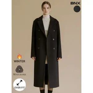 [하프클럽/]여성 울 피크드 라펠 오버핏 더블 코트 블랙