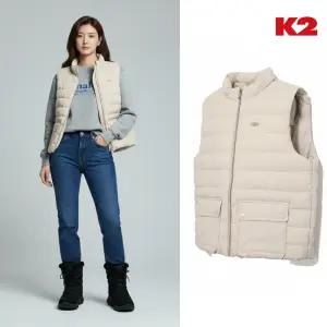 [백화점 출고] K2 조끼 패딩 여성 시그니처 경량 베스트 화이트 샌드 스트레치 신축성