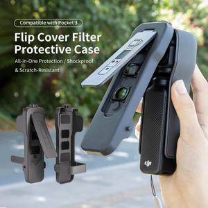 호환 DJI 오즈모 포켓 3 플립 커버 플라스틱 케이스 내장형 5 필터 슬롯 긁힘 방지 스트랩 액세서리