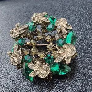 그린 플라워 뱃지 보석 코사지 (WFKAZXP)