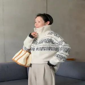 노르딕 루즈 하이넥 니트 집업 (2color)