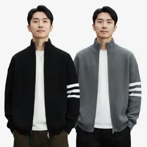 [아이에스이랩]남자 삼선 니트 가디건 투웨이 집업 I4NT032