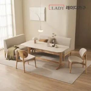 [3만원상품권]엘린 패밀리 원목 세라믹식탁 6인 세트 원목소파벤치코너형